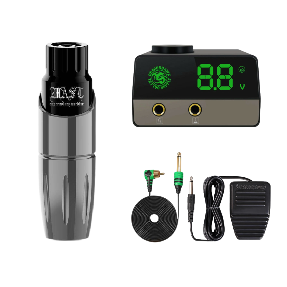 Dragonhawk Mast Tour Tattoo Kit Machine Professional Powerful Pen Power Supply